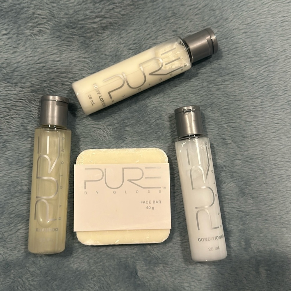 Pure by Gloss Travel Size Shampoo, Conditioner, Body Lotion, and Body Face Bar